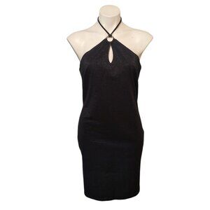 NWT Deadstock Hana Dress Black Halter Sparkle Junior Large - Keyhole O Ring